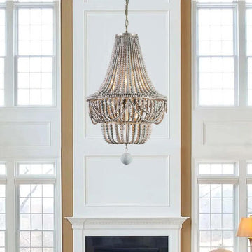 Kesarre Retro Wood Beaded Chandelier Empire Ceiling Light in Gray & Blue